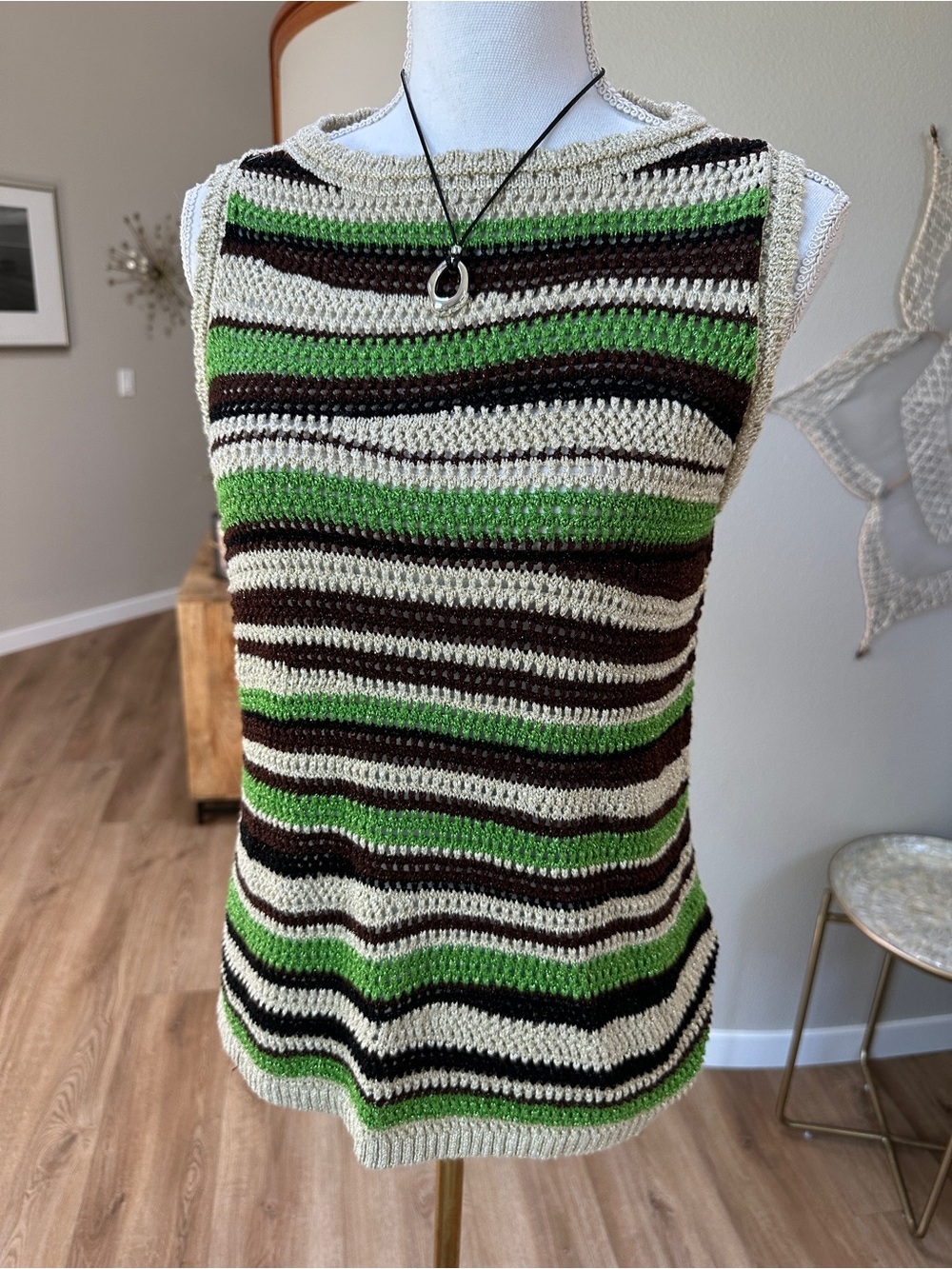 Chicos contemporary striped sleeveless lightweight pointelle sweater tank